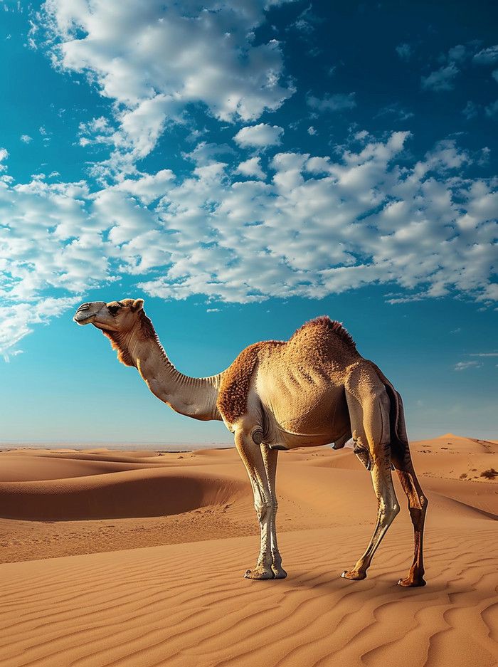 طالب يلقي كلمة الصباح عن الجمل في الإذاعة المدرسية أمام زملائه في ساحة المدرسة.