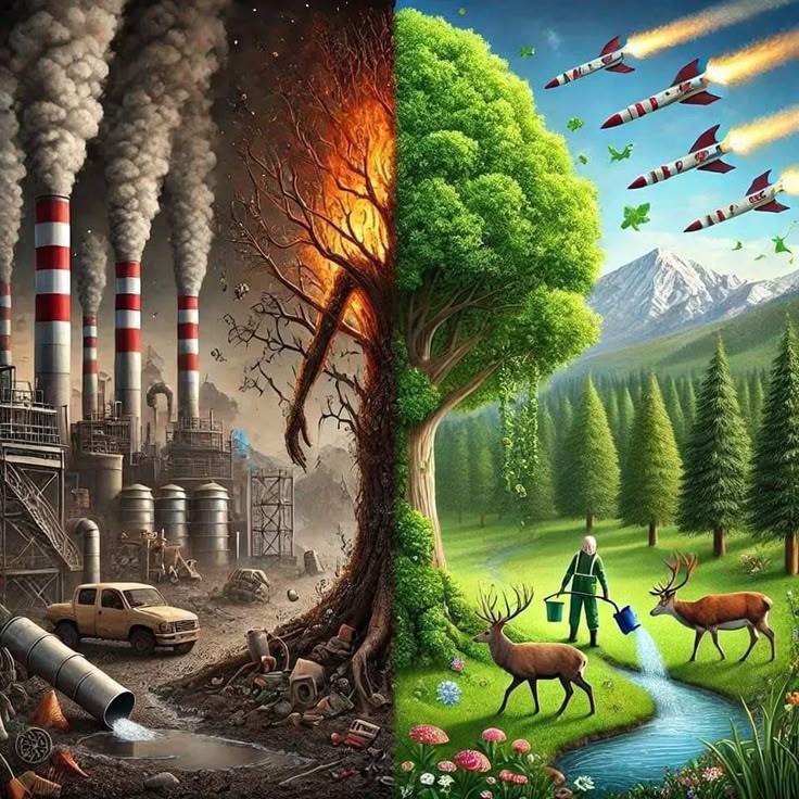 طلاب يقدمون إذاعة مدرسية عن خطر التلوث وأهمية الحفاظ على البيئة في ساحة المدرسة