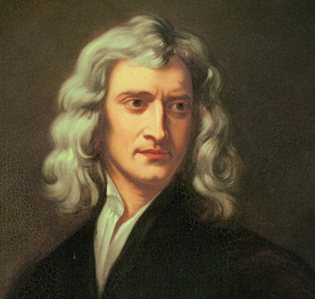 رسم توضيحي للعالم إسحاق نيوتن وهو يتأمل سقوط تفاحة، رمزًا لاكتشافه قانون الجاذبية الكونية.