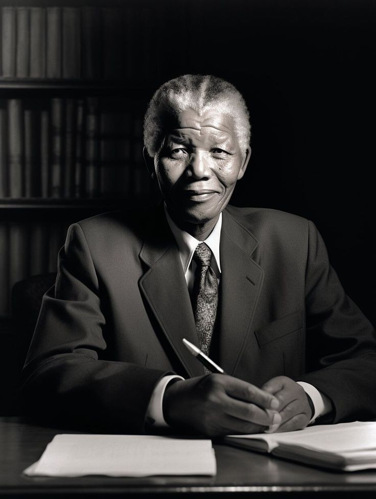 صورة مؤثرة للزعيم نيلسون مانديلا، رمز النضال ضد التمييز العنصري في جنوب أفريقيا.