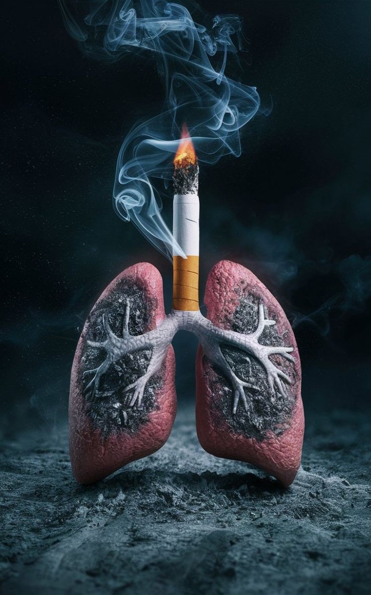 ملصق توعوي يوضح أثر التدخين والمخدرات المدمر على صحة الإنسان ومستقبله